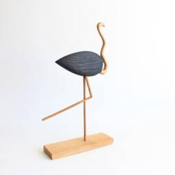 Wooden Flamingo Bird Sculpture, Animal Figurine For Bookshelf Decor, Tall Large - thumbnail 2