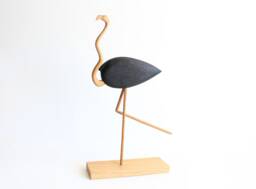 Wooden Flamingo Bird Sculpture, Animal Figurine For Bookshelf Decor, Tall Large - thumbnail 1