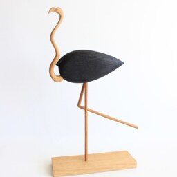 Wooden Flamingo Bird Sculpture, Animal Figurine For Bookshelf Decor, Tall Large - thumbnail 3