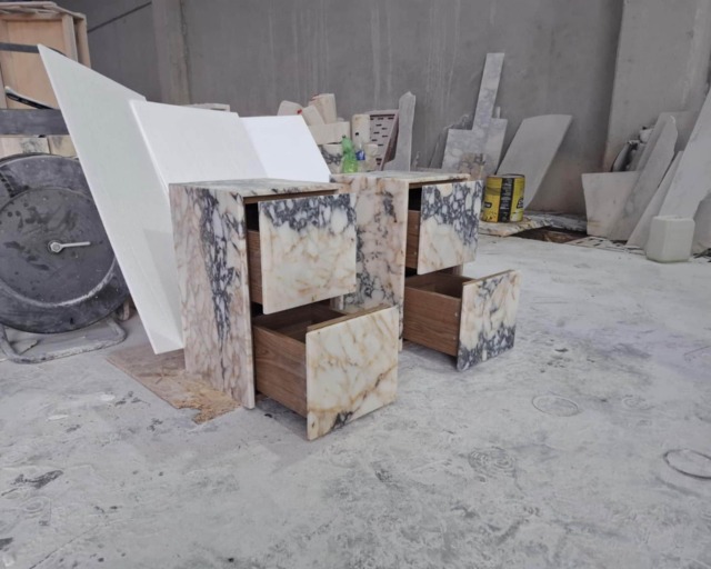 Calacatta Viola Marble Nightstand With Drawer - Handmade Luxury Stone Side Table - image 1