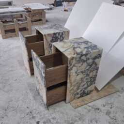 Calacatta Viola Marble Nightstand With Drawer - Handmade Luxury Stone Side Table - thumbnail 4