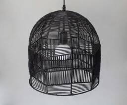 "Black Rattan Pendant Light, Bell-Shaped Vintage Lamp, Kitchen Island Lighting, Lampshade W13.7""xh13.7" - thumbnail 1
