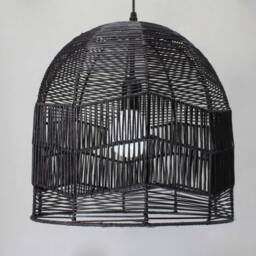 "Black Rattan Pendant Light, Bell-Shaped Vintage Lamp, Kitchen Island Lighting, Lampshade W13.7""xh13.7" - thumbnail 2