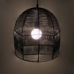"Black Rattan Pendant Light, Bell-Shaped Vintage Lamp, Kitchen Island Lighting, Lampshade W13.7""xh13.7" - thumbnail 3
