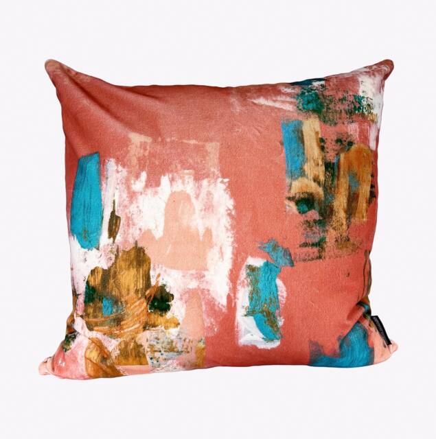 Abstract Painterly Velvet Cushion - Soft Coral - image 1