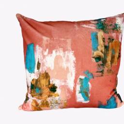 Abstract Painterly Velvet Cushion - Soft Coral - thumbnail 2