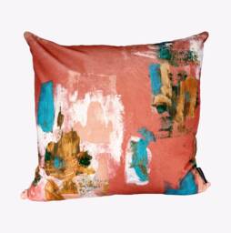 Abstract Painterly Velvet Cushion - Soft Coral