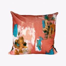 Abstract Painterly Velvet Cushion - Soft Coral - thumbnail 4