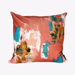 Abstract Painterly Velvet Cushion - Soft Coral - thumbnail 3