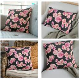 "Pink Roses Cushion Covers - Vibrant Floral Throw Pillow Square & Lumbar Options 18""/20" - thumbnail 4