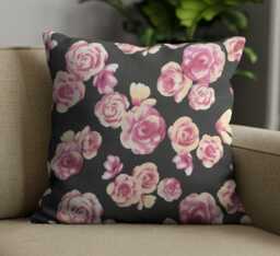 "Pink Roses Cushion Covers - Vibrant Floral Throw Pillow Square & Lumbar Options 18""/20" - thumbnail 1