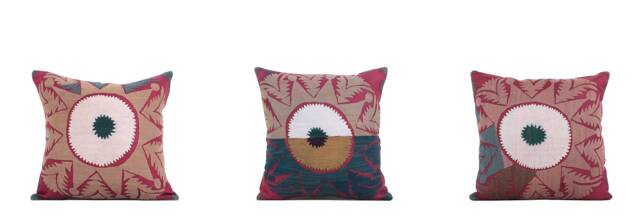 "Set Of 3 Pcs, Suzani Pillow Cover, Uzbek Pillow, 14.96"" X 15.35" - image 1