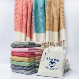 Quality Cotton Handwoven Throw Blanket, Personalised Gift, Anniversary Gift Set, Gift Set For Mum, Thank You Couple