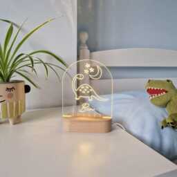 Dinosaur Night Light, Personalised Children Bedroom Led Lamp, Decor For Kids, Custom Sign, Bedtime Unique Nursery Gift - thumbnail 2