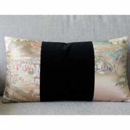 Japanese Silk Lumbar Cushion Pink & Black Asian Decor Pillow Cover 12x20 - thumbnail 3