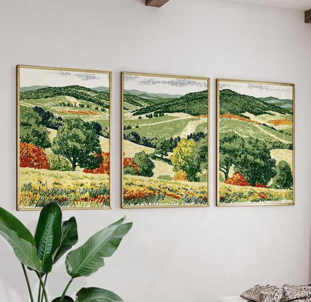 Green Rolling Hills Poster Set, Countryside Wall Art, Landscape Prints - image 1