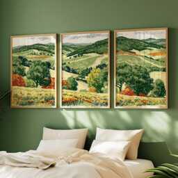 Green Rolling Hills Poster Set, Countryside Wall Art, Landscape Prints - thumbnail 2