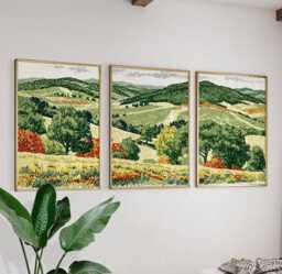 Green Rolling Hills Poster Set, Countryside Wall Art, Landscape Prints - thumbnail 1