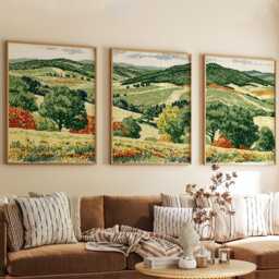 Green Rolling Hills Poster Set, Countryside Wall Art, Landscape Prints - thumbnail 4