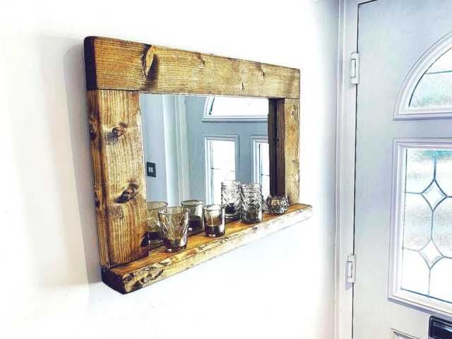 Entryway Mirror With Shelf - Rustic Handmade Wall - image 1