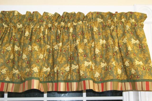 "Green Red Khaki Floral Valance - 17""x64" - image 1