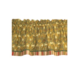 Green Red Khaki Floral Valance - 17x64 Rjr Nouvean Riche - Window Curtain Topper Rod Pocket Custom Handmade Dressing Drapes Home D??cor