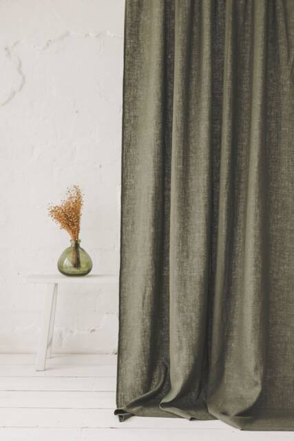Forest Green Linen Curtain, Softened Medium Weight Custom Length Natural Curtain Panel, Handmade Window Treatments - image 1
