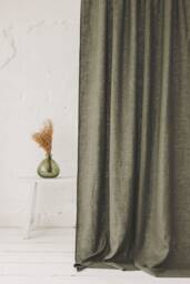 Forest Green Linen Curtain, Softened Medium Weight Custom Length Natural Curtain Panel, Handmade Window Treatments - thumbnail 1