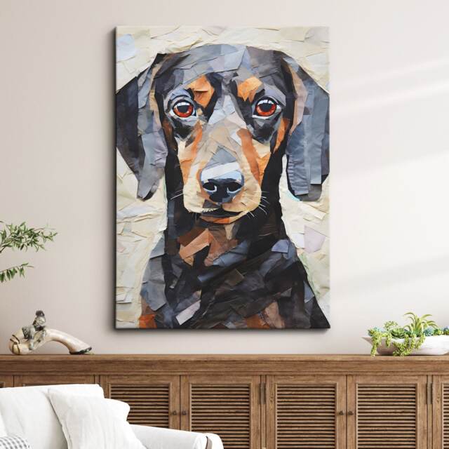 Dachshund Fun Animal Dog Pet Lover Paper Mache Style Painting Wall Art Framed Canvas Poster Print Home Kitchen Living Room Decor Gifts - image 1