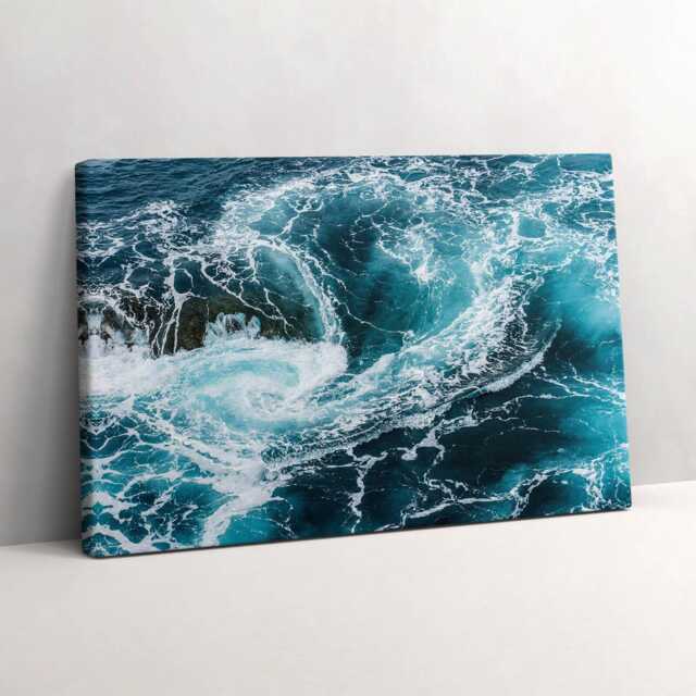 Swirling Foamy Waves Canvas, Picture Wall Hanging, Blue Decor, Nature Canvas Print - image 1