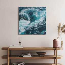 Swirling Foamy Waves Canvas, Picture Wall Hanging, Blue Decor, Nature Canvas Print - thumbnail 2