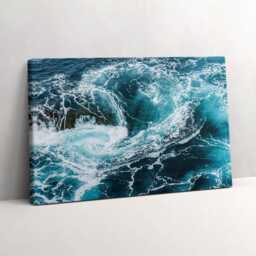 Swirling Foamy Waves Canvas, Picture Wall Hanging, Blue Decor, Nature Canvas Print - thumbnail 1