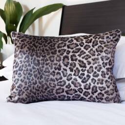 Velvet Leopard Print Boudoir Cushion in Brown. Double Sided 42x30cm Rectangle. Luxury Big Cat Design. Bold Animal Pillow