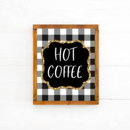 Coffee Sign, Bar Christmas Wall Art, Hot Printable, Buffalo Plaid Signs, Holiday Party Sign - thumbnail 1