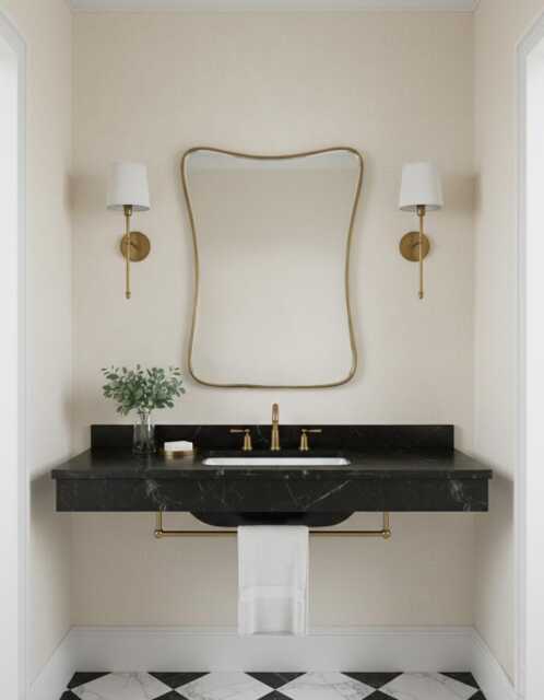Curved Brass Mirror - Modern Vanity Bathroom Wall - image 1