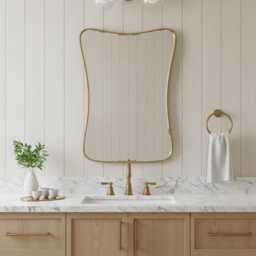 Curved Brass Mirror - Modern Vanity Bathroom Wall - thumbnail 2