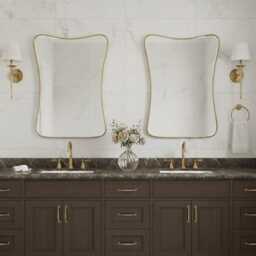 Curved Brass Mirror - Modern Vanity Bathroom Wall - thumbnail 3
