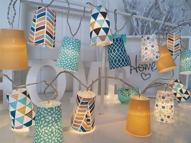 xl Led String Lights - Turquoise-Mustard With 6/8H Timer Function, Battery Operated - image 1