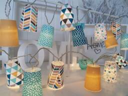xl Led String Lights - Turquoise-Mustard With 6/8H Timer Function, Battery Operated