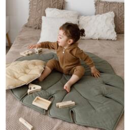 Linen Baby Play Mat Organic Monstera Leaf Rug, Quilted Crawling - thumbnail 3
