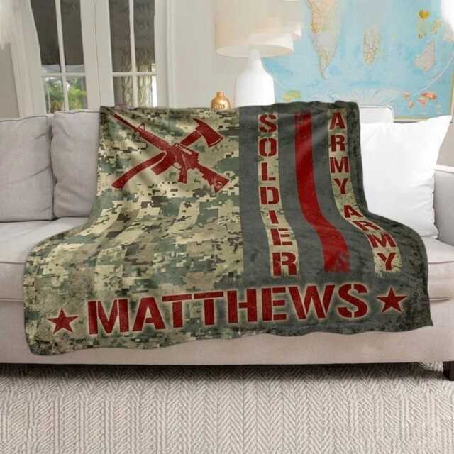 Personalized Army Blanket, Dad Custom Gift For Fireman, Dad, Husband, Boyfriend, Son - image 1