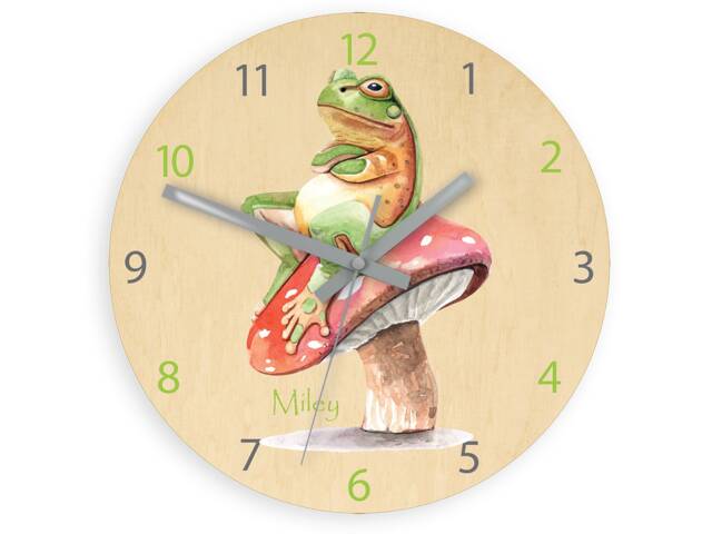 Personalized Wooden Clock - Sweet Frog, With Name, Dates, Numbers, Children Silent - image 1