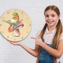Personalized Wooden Clock - Sweet Frog, With Name, Dates, Numbers, Children Silent - thumbnail 3