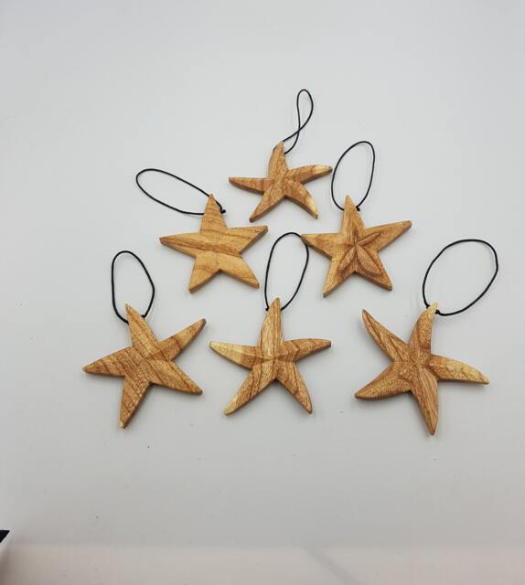 Handmade Rustic Christmas Tree Decorations Made From Reclaimed Ash & Hung On Adjustable Waxed Cotton Thong
