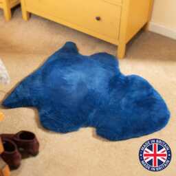 British Cornflower Blue Shorn Clipped Sheepskin Rug Hide Luxury Super Soft Chair Pram Liner - thumbnail 1