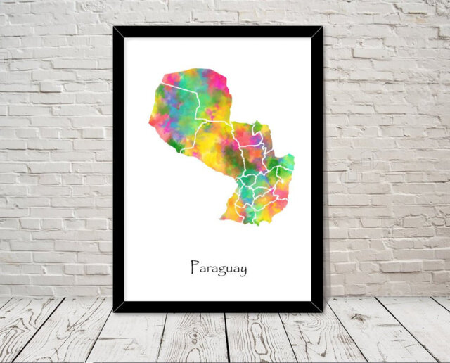 Paraguay Art Watercolour Illustration Map Abstract Print Wall Home Decor Giclee Print Office Living Room