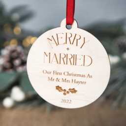 Merry & Married Christmas Ornament Personalised Mr Mrs Bauble Tree Decoration 2023 Our First As Newlywed