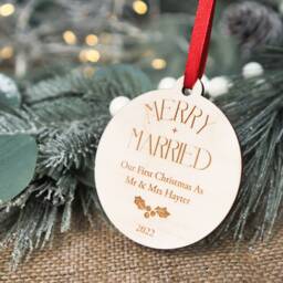 Merry & Married Christmas Ornament Personalised Mr Mrs Bauble Tree Decoration 2023 Our First As Newlywed - thumbnail 2