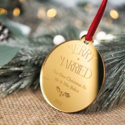 Merry & Married Christmas Ornament Personalised Mr Mrs Bauble Tree Decoration 2023 Our First As Newlywed - thumbnail 3