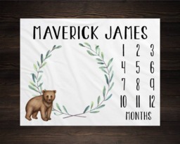 Woodland Milestone Blanket Monthly Growth Tracker Soft Fleece Bear Baby Shower Gift Newborn Watch Me Grow Boy